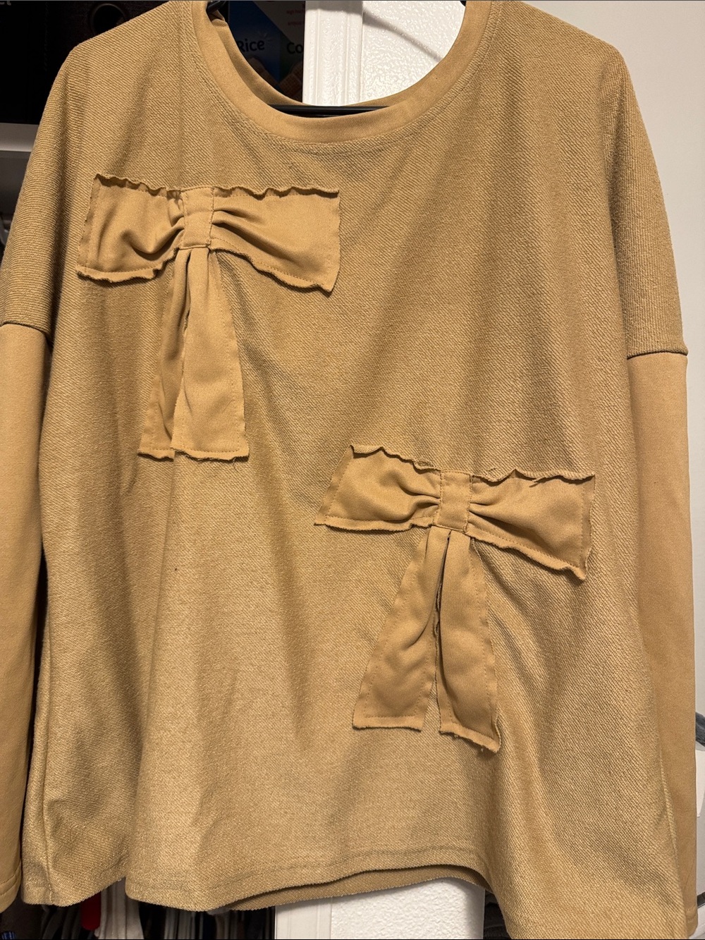 Bow Accent Long Sleeve Top - Camel